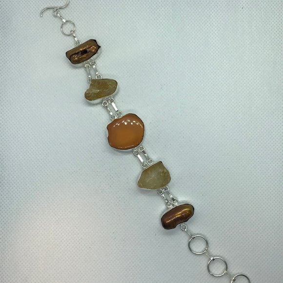 925 Sterling Solar Agate, Pearl, Citrine, Bracelet - Picture 5 of 7